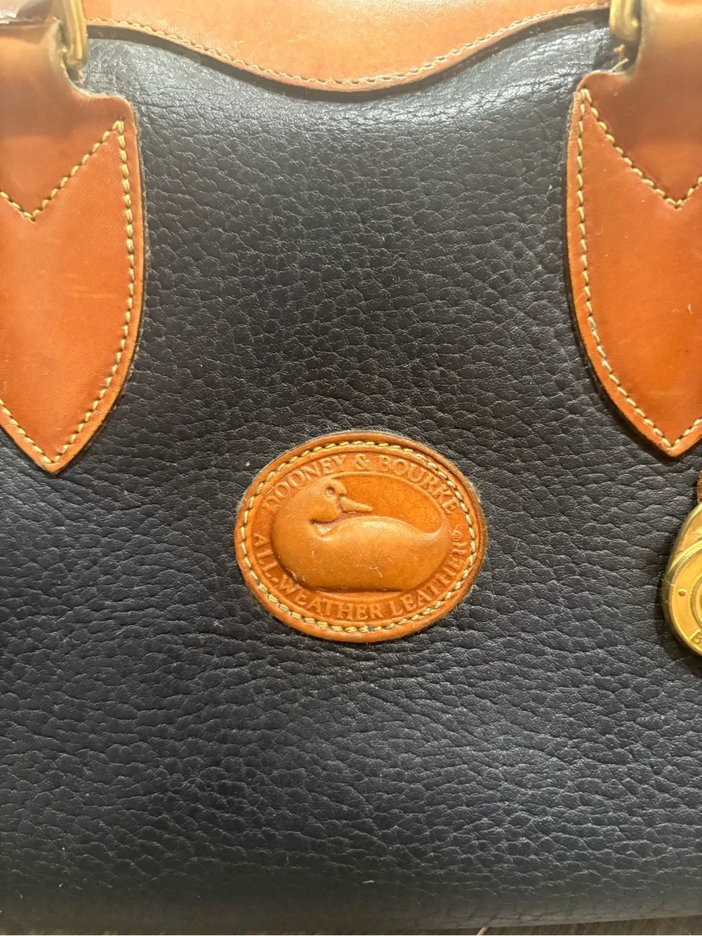 Dooney & Bourke Navy and Tan Pebbled Leather Doctor Bag